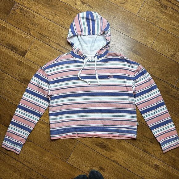 Vans Womens Hoodie Wazzy Coral Stripe Beach Pullover Pink Blue White Small - Picture 4 of 8